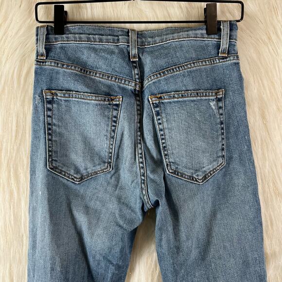 Ramy Brooke Cotton & PU Distressed Skinny Jeans Medium Wash Blue Womens Size 26 - Picture 5 of 11